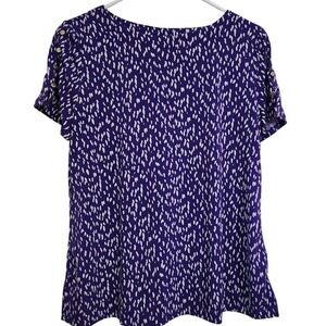 Liz‎ Claiborne Petite Medium Purple White Pink Leaf Print Short Sleeve Shirt A18